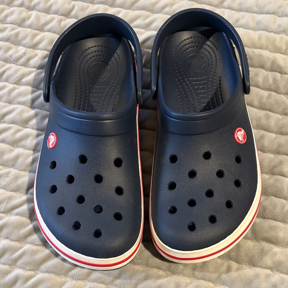 CROCS Navy and Red Clogs